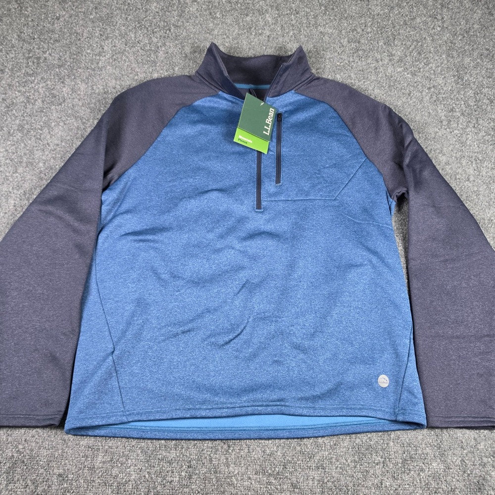 L.L.Bean Mountain Fleece Pullover Mens L Blue Navy 1/2 Zip Colorblock NWT - Picture 2 of 8